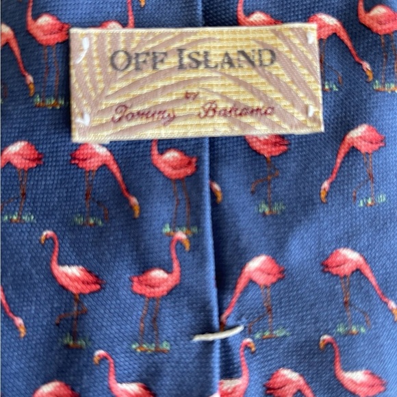 🦩🌴TOMMY BAHAMA Off Island SILK Blue Flamingo Patterned Tie. Awesome! - Picture 4 of 9